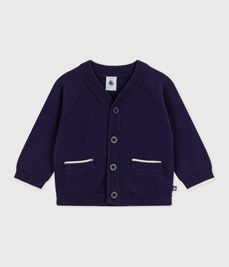 Babies' plain cotton cardigan blue