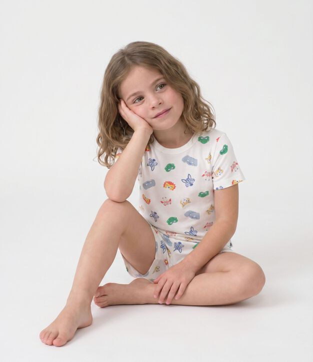 Children's short mask print cotton fancy dress pyjamas white/multicolor