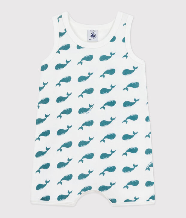 Babies' short whale print cotton jumpsuit green/green