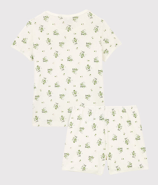 Girls' Floral Cotton and Linen Blend Short Pyjamas MARSHMALLOW white/MULTICO white