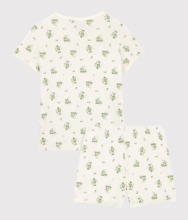 Girls' Floral Cotton and Linen Blend Short Pyjamas white/multicolor