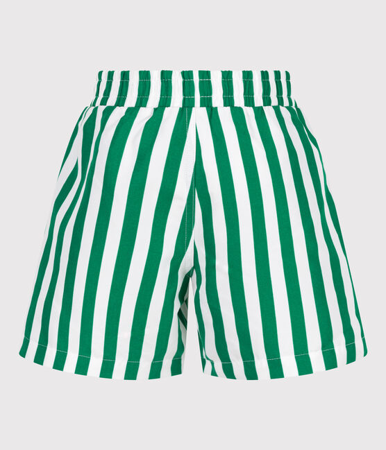 Children's stripy cotton swim shorts MARSHMALLOW green/JARDIN