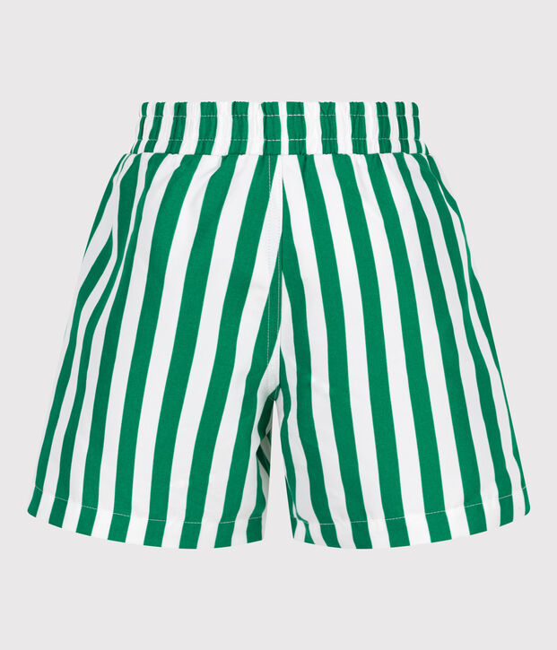 Children's stripy cotton swim shorts green/green