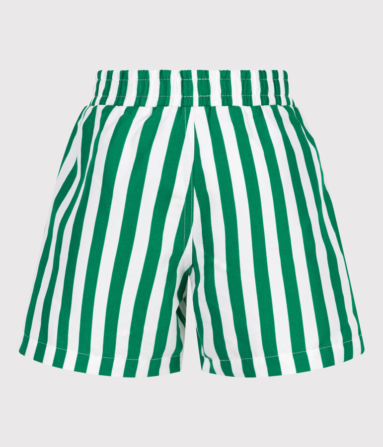 Children's stripy cotton swim shorts MARSHMALLOW green/JARDIN