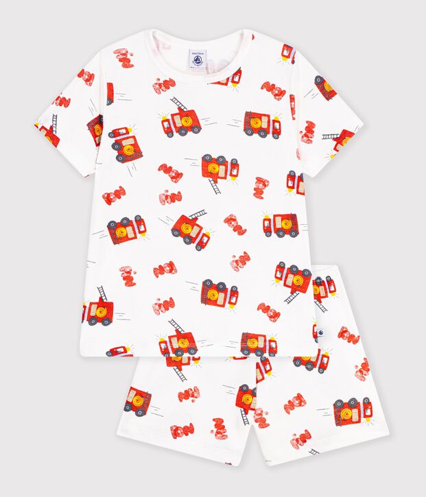 Children's short firefighter print cotton pyjamas white/multicolor