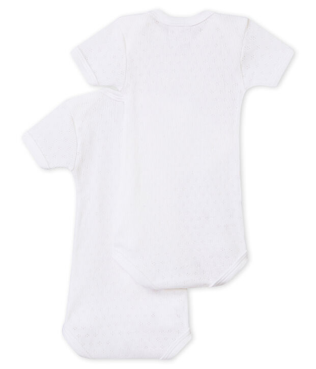 Set of 2 newborn baby short-sleeved unisex bodysuits white