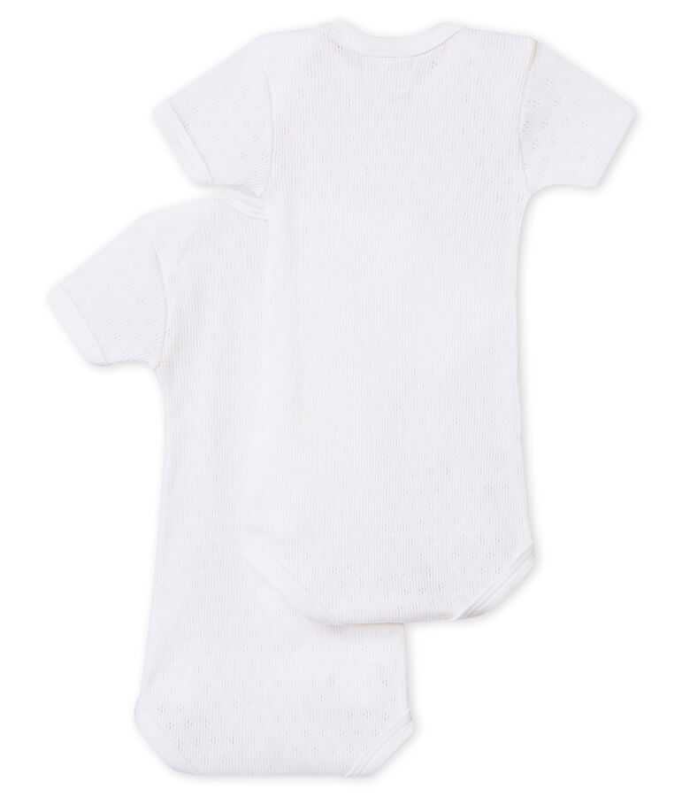 Set of 2 newborn baby short-sleeved unisex bodysuits white