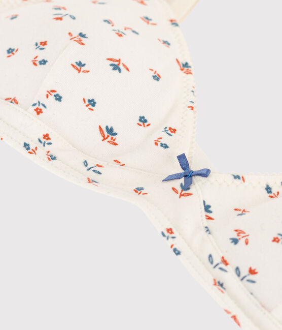 Girls' Floral Cotton and Elastane Padded Bra MARSHMALLOW white/MULTICO white