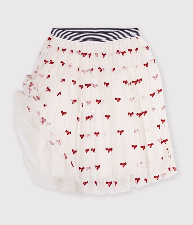 Children's long skirt in plain tulle Ecru/red