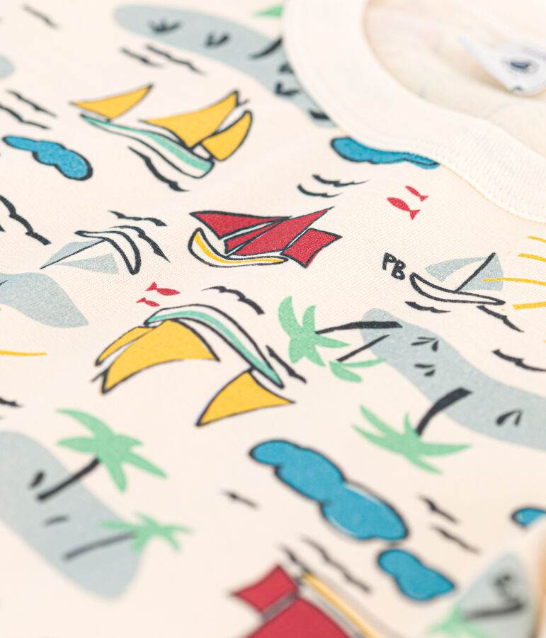 Boys' Short-Sleeved Patterned T-Shirt Ecru/multicolor