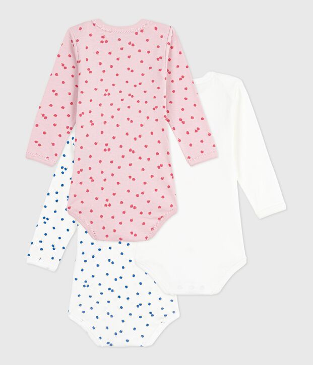 Pack of long sleeved apple-print cotton bodies for babies multicolor