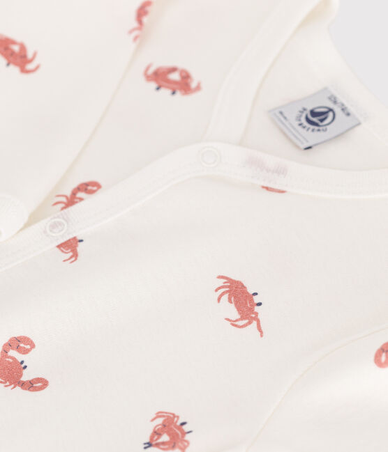 Babies' crab pattern cotton pyjamas MARSHMALLOW white/MULTICO white