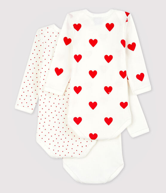 Babies' heart patterned long-sleeved cotton bodysuits - Pack of 3 variante 1