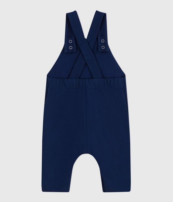 Babies' long dungarees in plain cotton MEDIEVAL blue