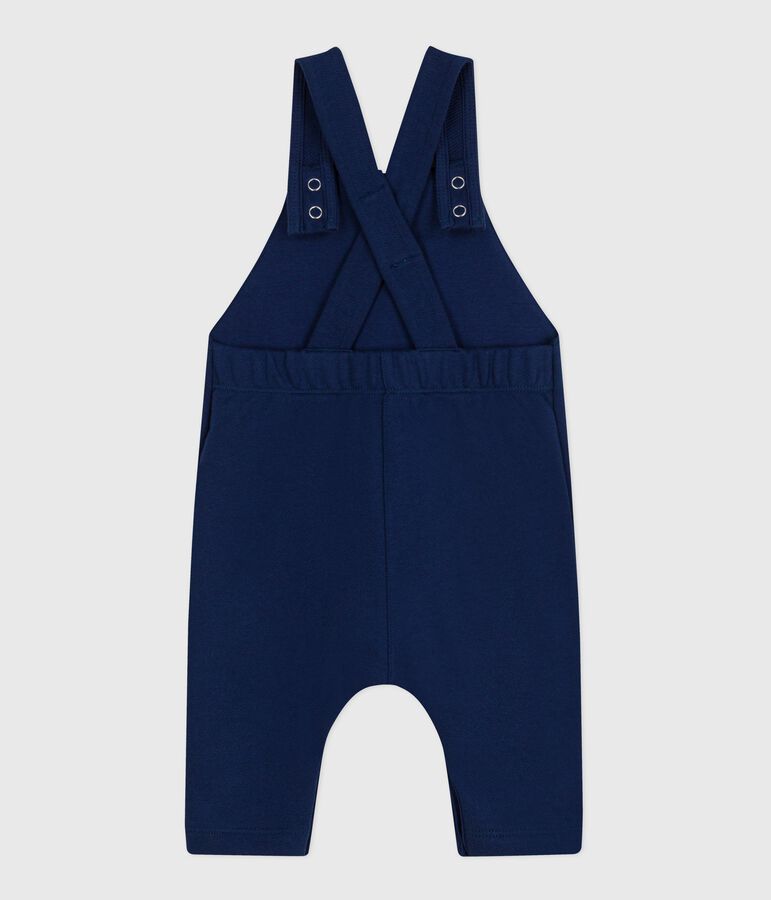 Babies' long dungarees in plain cotton blue