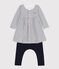 Babies' Cotton Breton Dress with Leggings MARSHMALLOW white/SMOKING blue