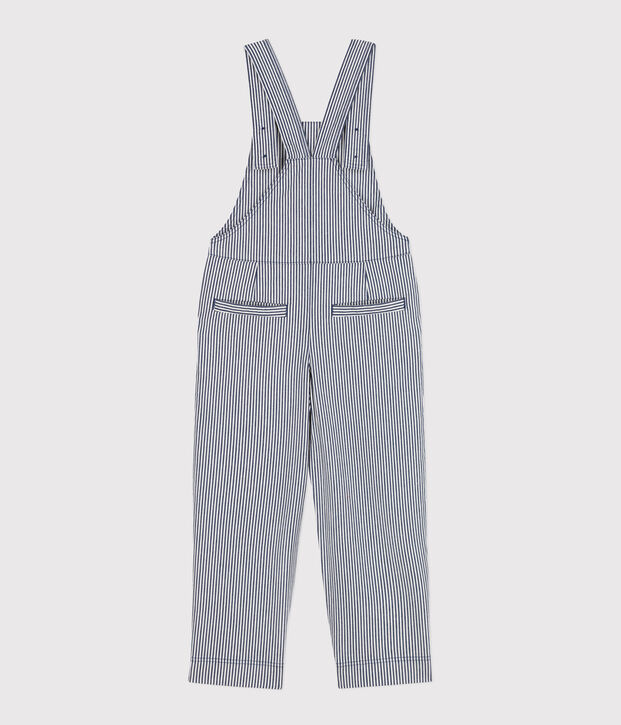Girls' Stripy Cotton Dungarees blue/white