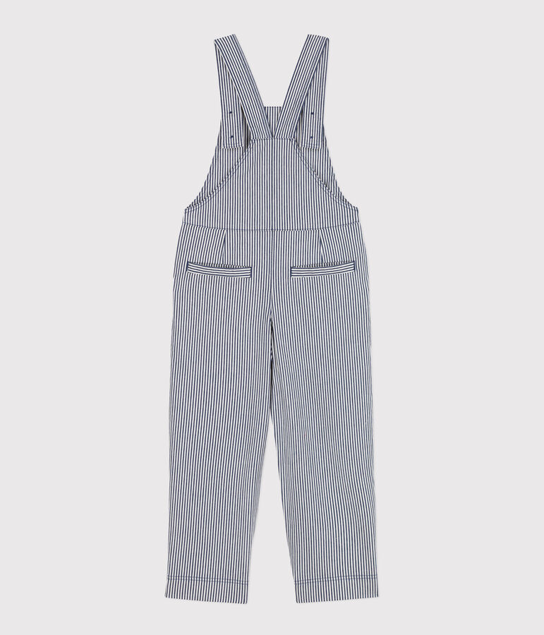 Girls' Stripy Cotton Dungarees blue/white