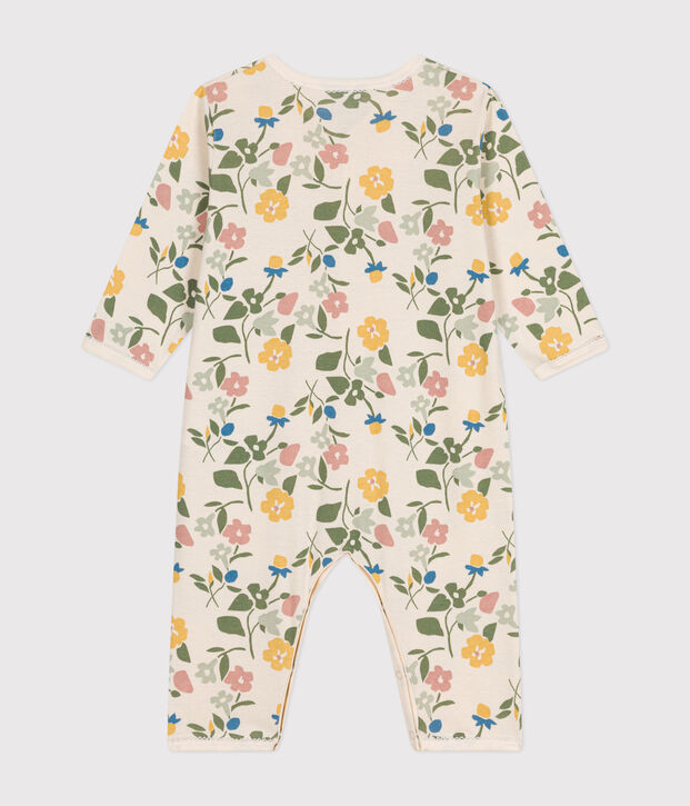Babies' Footless Floral Print Cotton Pyjamas Ecru/multicolor