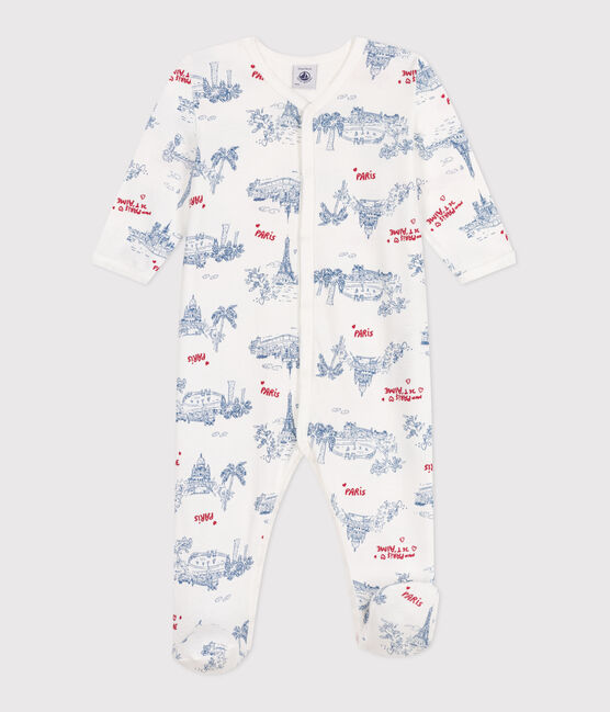 Babies' Paris themed cotton pyjamas MARSHMALLOW white/MULTICO white