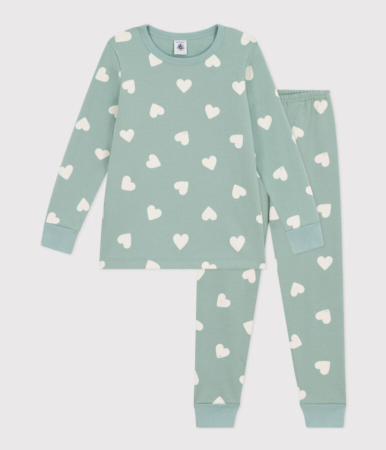 Children's Unisex Heart Fleece Pyjamas green/ecru