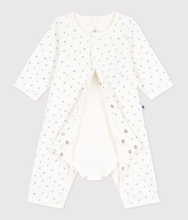 Babies' footless heart print cotton bodyjamas blue/blue