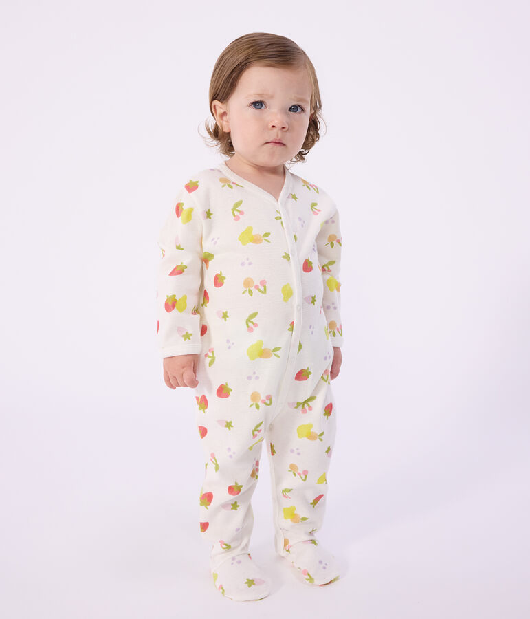 Babies' fruit print cotton pyjama suit MARSHMALLOW white/MULTICO white