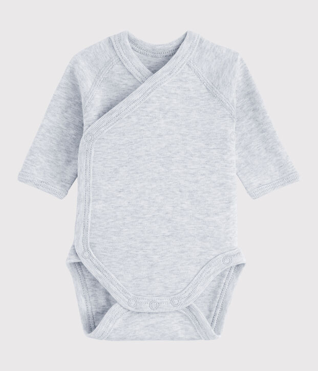Unisex Babies' Short-Sleeved Wrapover Bodysuit grey