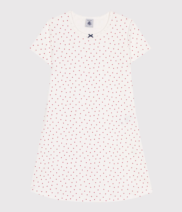 Children's short-sleeved heart-patterned cotton nightdress white/red