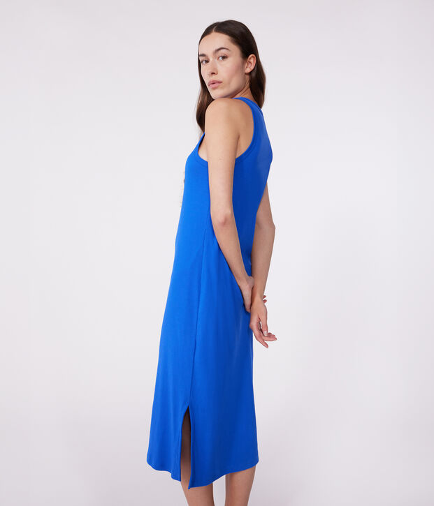 Women's long cotton vest dress blue