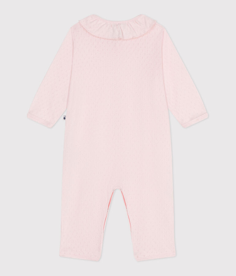 Babies' footless cotton pyjamas with a Peter Pan collar pink