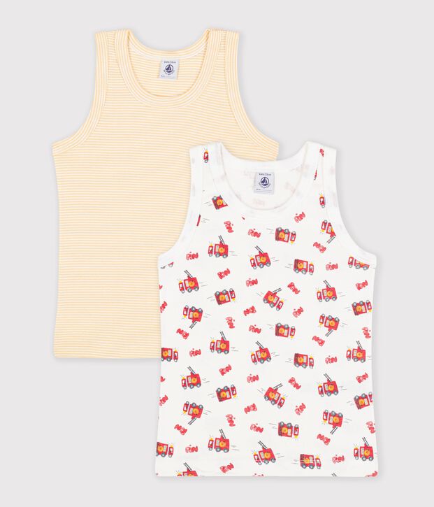 Pack of children's firefighter print cotton vest tops multicolor