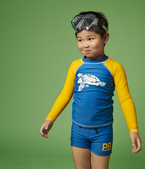 Boy's UV-Proof Recycled T-shirt MYKONOS blue/TEHONI yellow