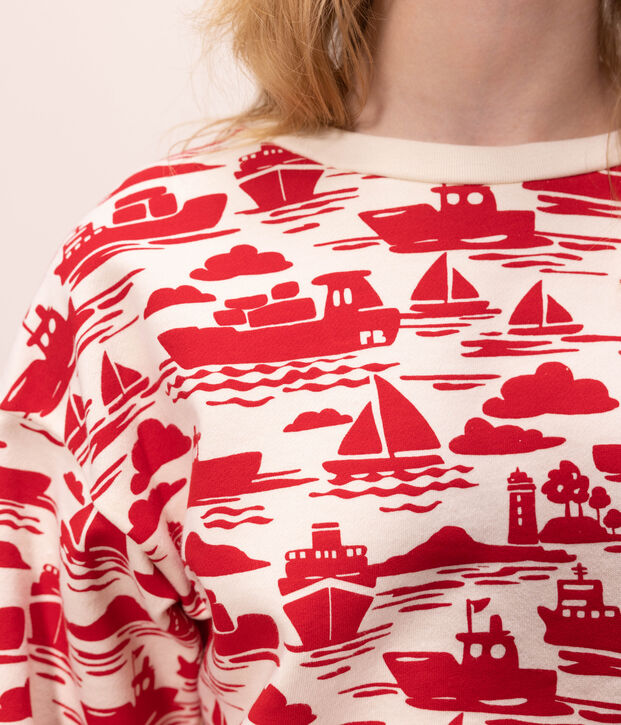 Women's Cotton Sweatshirt Ecru/red