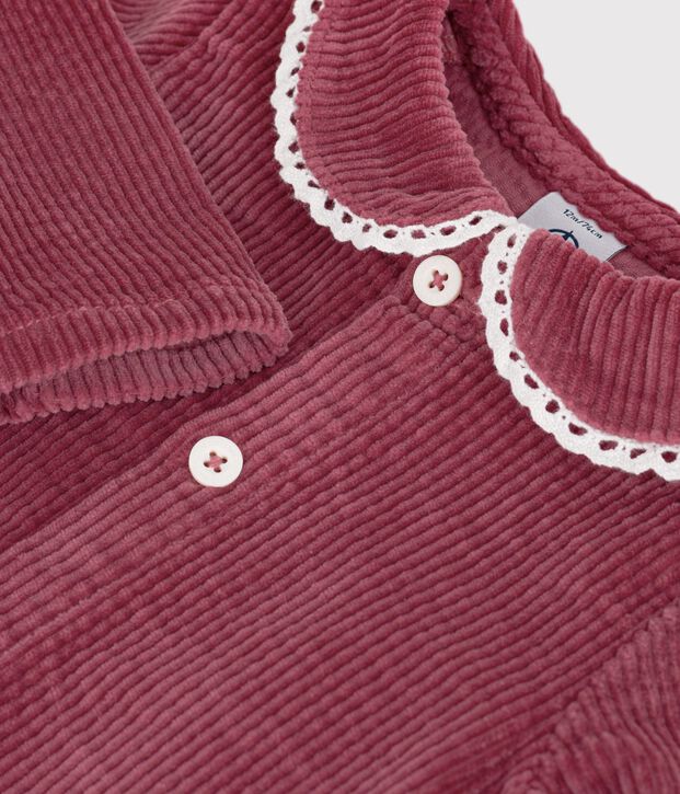 Babies' long-sleeved plain velour blouse pink
