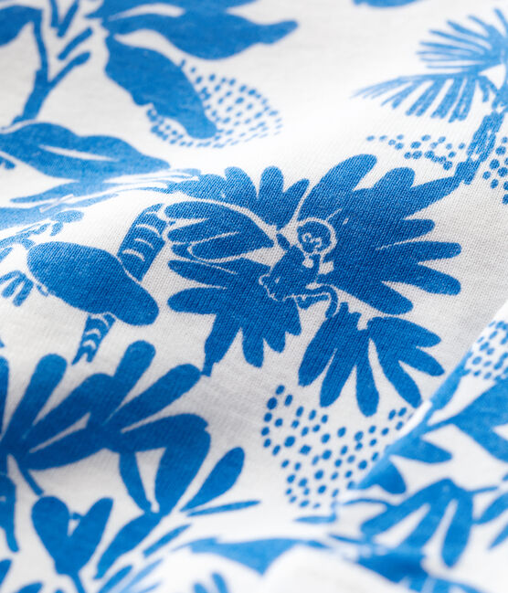 Babies' Footless Botanic Print Cotton Sleepsuit MARSHMALLOW white/BRASIER blue