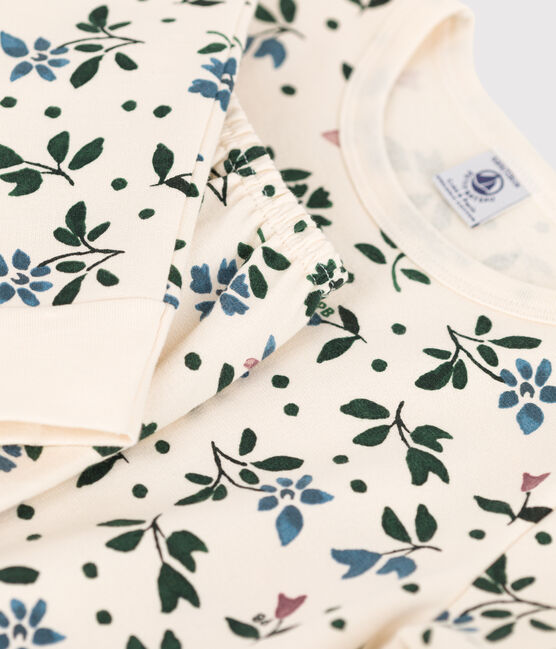 Girls' Floral Fleece Pyjamas AVALANCHE white/MULTICO