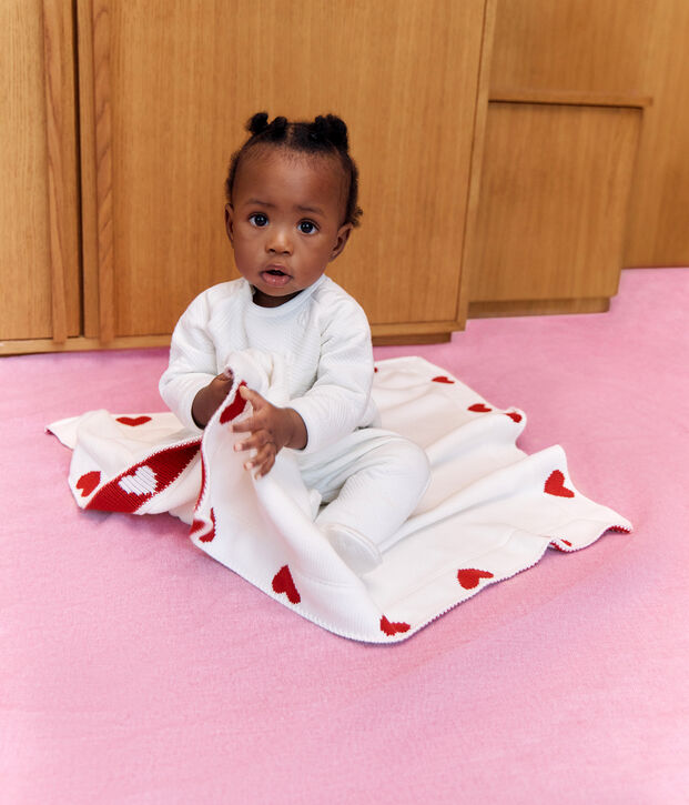 Newborn babies' cotton blanket white/red