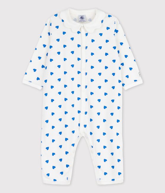 Babies' Footless Blue Heart Patterned Sleepsuit MARSHMALLOW white/BRASIER blue