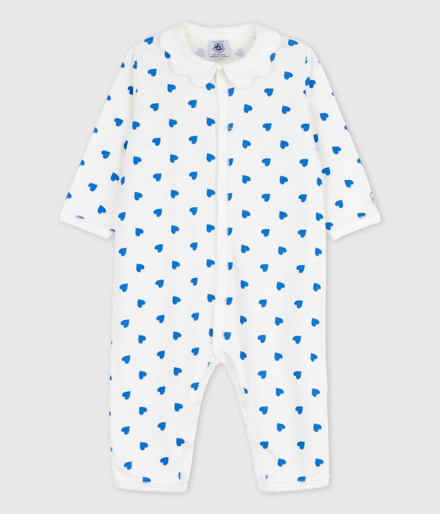 Babies' Footless Blue Heart Patterned Sleepsuit white/blue