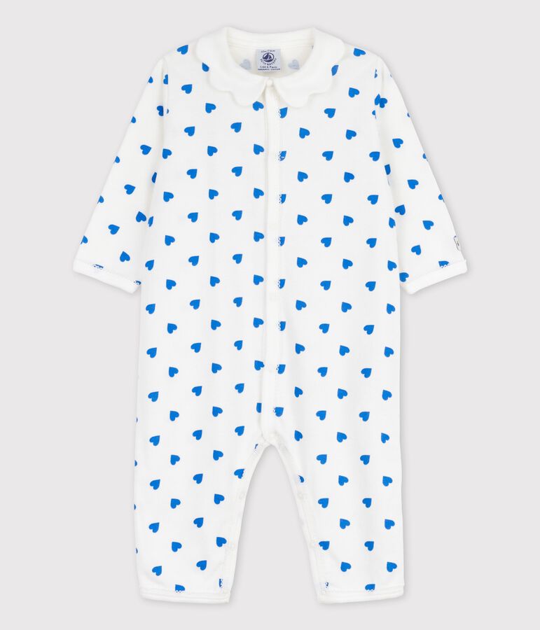Babies' Footless Blue Heart Patterned Sleepsuit white/blue