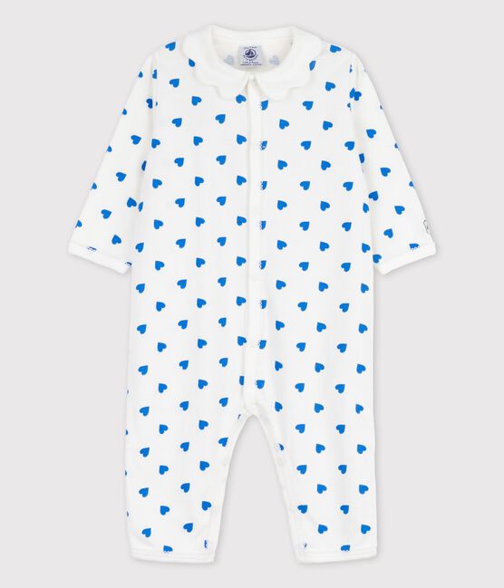Babies' Footless Blue Heart Patterned Sleepsuit MARSHMALLOW white/BRASIER blue