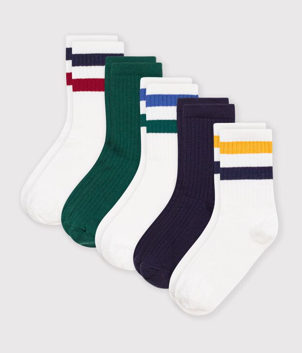 5 pairs of children's plain cotton socks multicolor