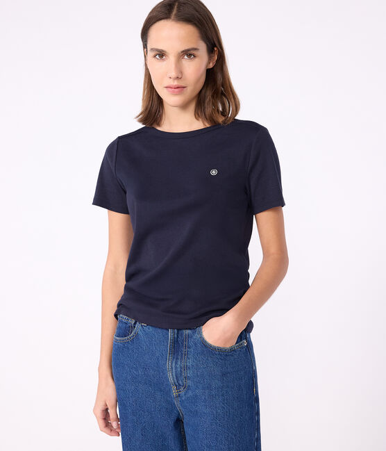 Iconic Women's Admiral Collar Cotton T-Shirt  SMOKING blue