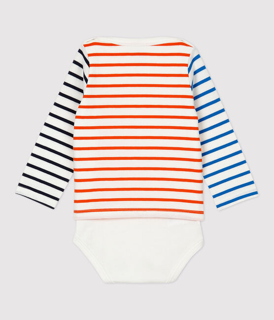 Babies' Cotton Striped Bodysuit MARSHMALLOW white/CAROTTE