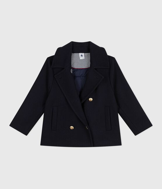 Children's coat in plain woollen broadcloth SMOKING blue