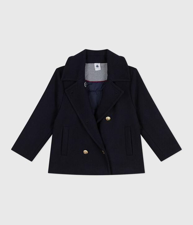 Children's coat in plain woollen broadcloth blue