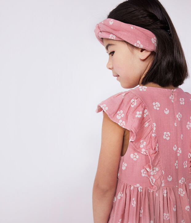 Children's sleeveless floral cotton dress pink/white