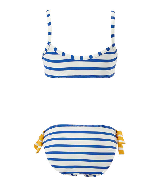 Girl's two-piece swimsuit MARSHMALLOW white/PERSE blue