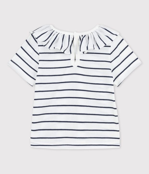 Babies' Short-Sleeved Striped Jersey Blouse white/blue